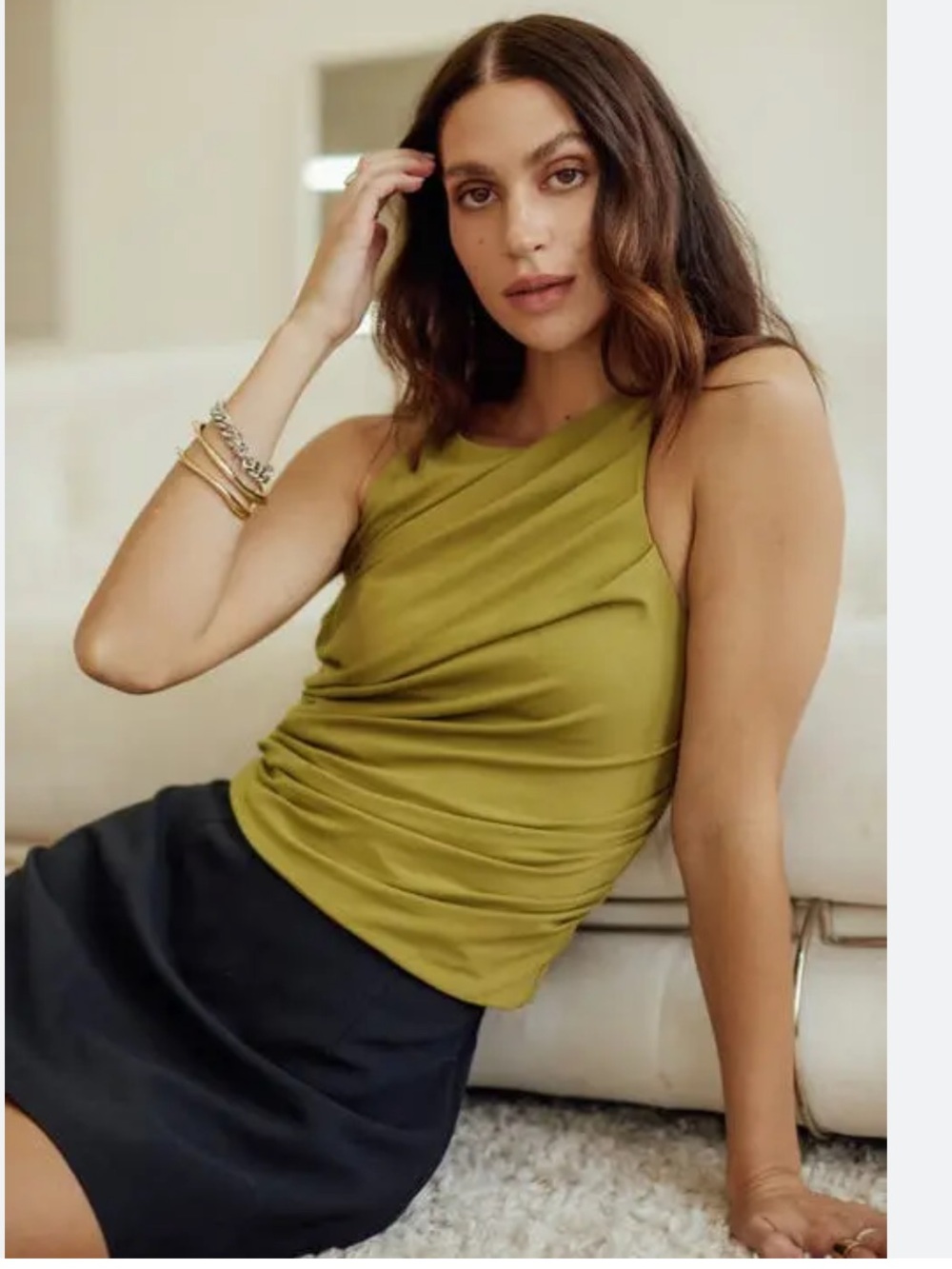 Open‎ Edit Ruched Tank Top Sleeveless Knit Top Olive Green Size XS